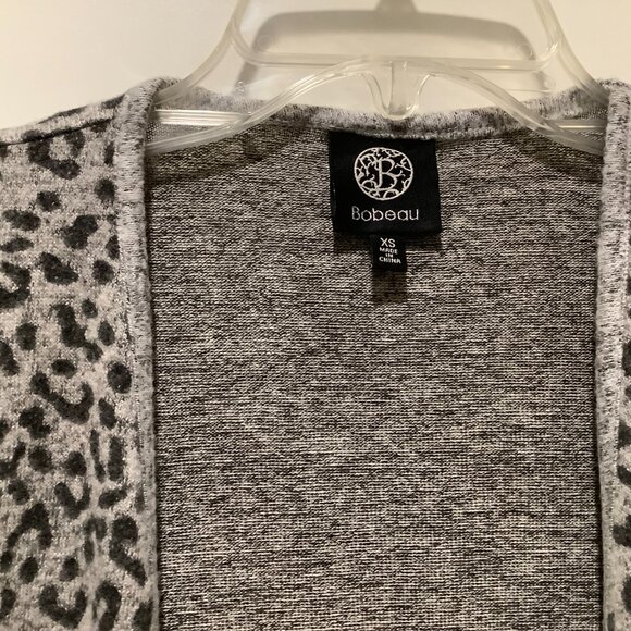 Bobeau long open front cardigan, gray/leopard print, size XS - Picture 3 of 5